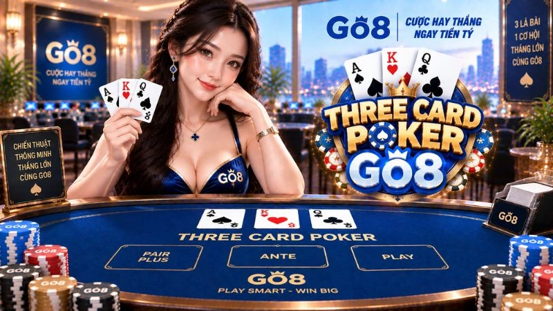 Three Card Poker GO8 – Luật Chơi, Cửa Cược Ante & Pair Plus Chi Tiết